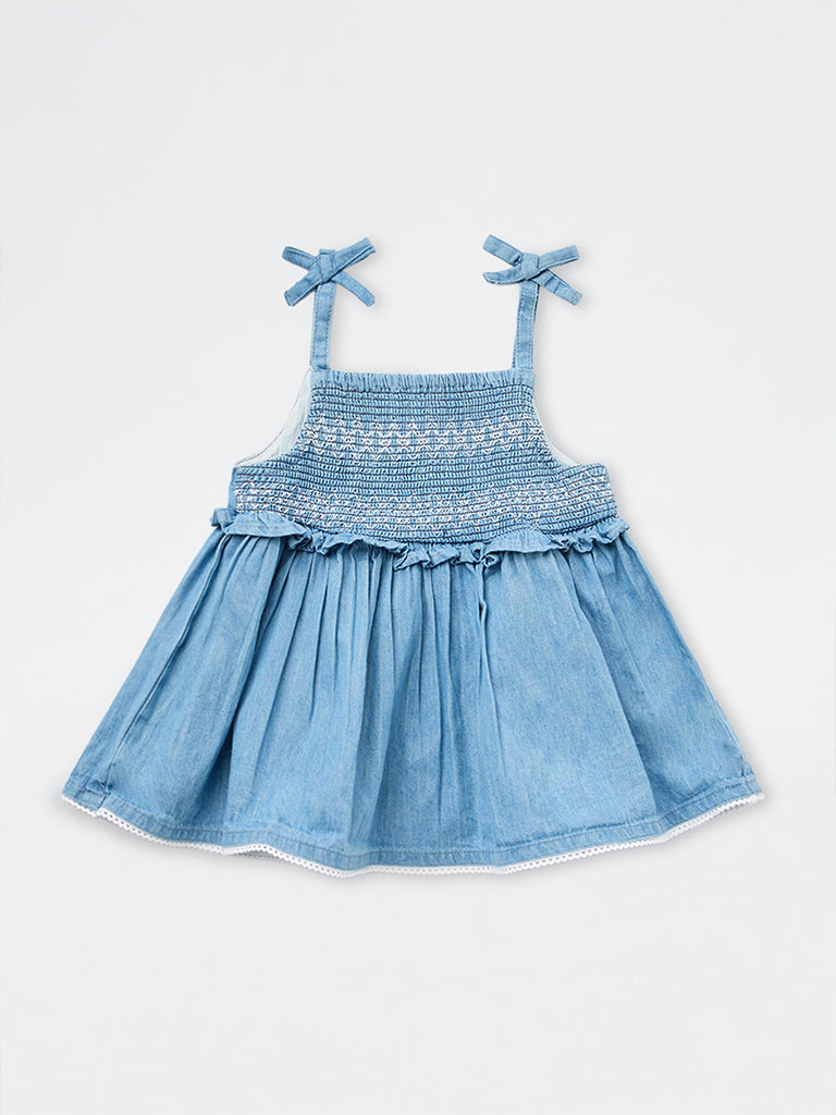 HOP Kids Girls Blue Smocked Peplum Denim Top