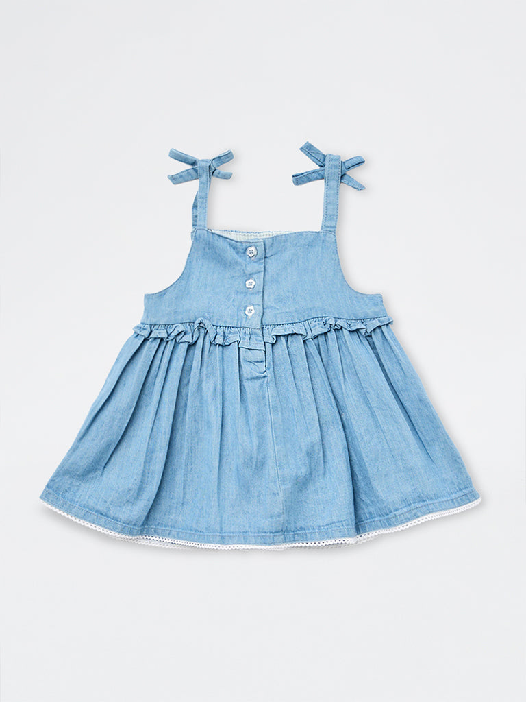 HOP Kids Girls Blue Smocked Peplum Denim Top