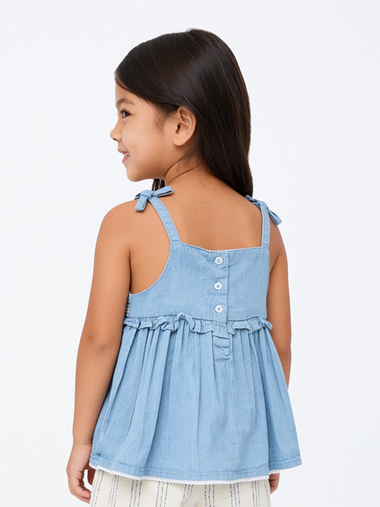 HOP Kids Girls Blue Smocked Peplum Denim Top
