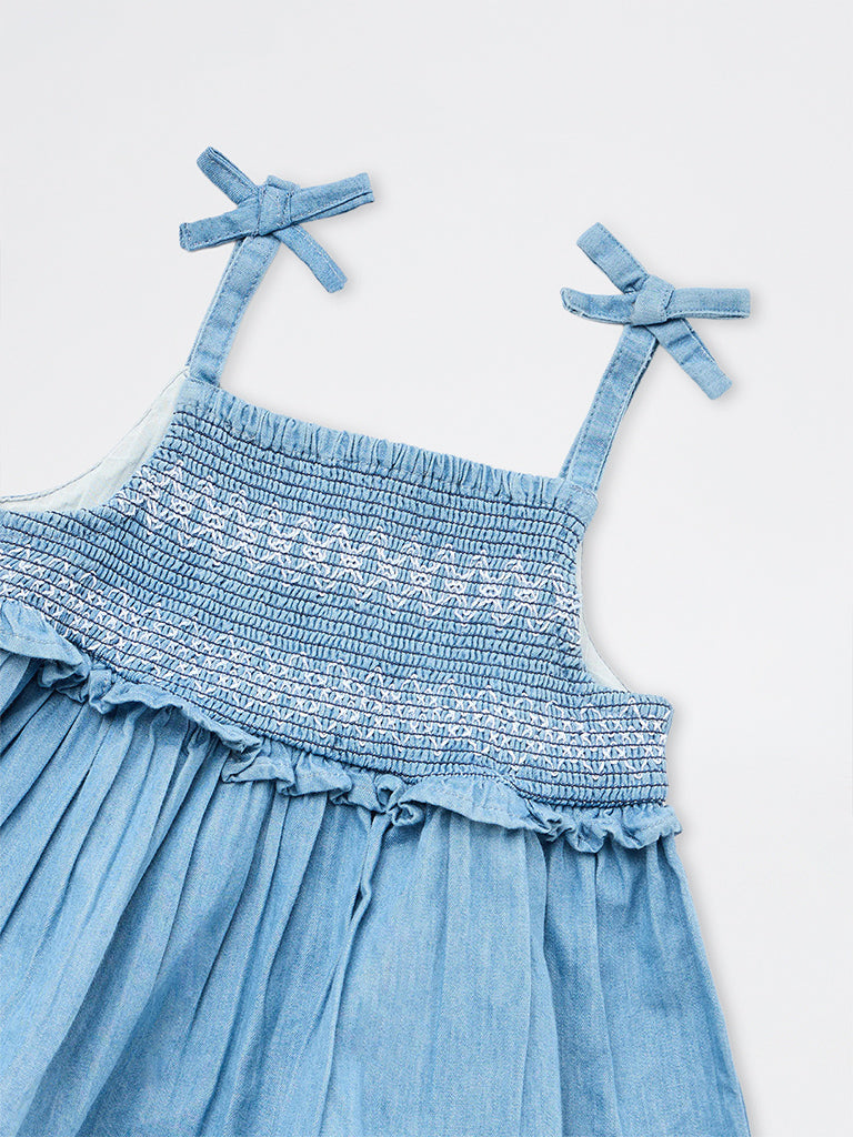 HOP Kids Girls Blue Smocked Peplum Denim Top