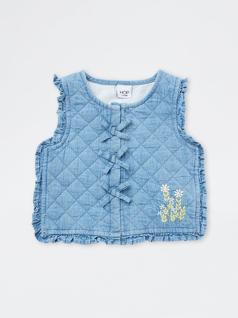 HOP Kids Girls Blue Bow Detailed Denim Top