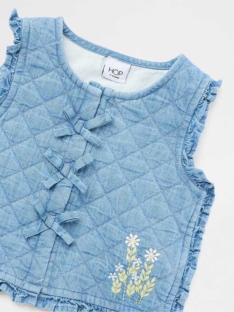 HOP Kids Girls Blue Bow Detailed Denim Top