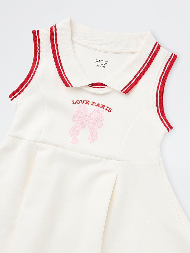 HOP Kids Girls Off-White Printed Tennis Dress
