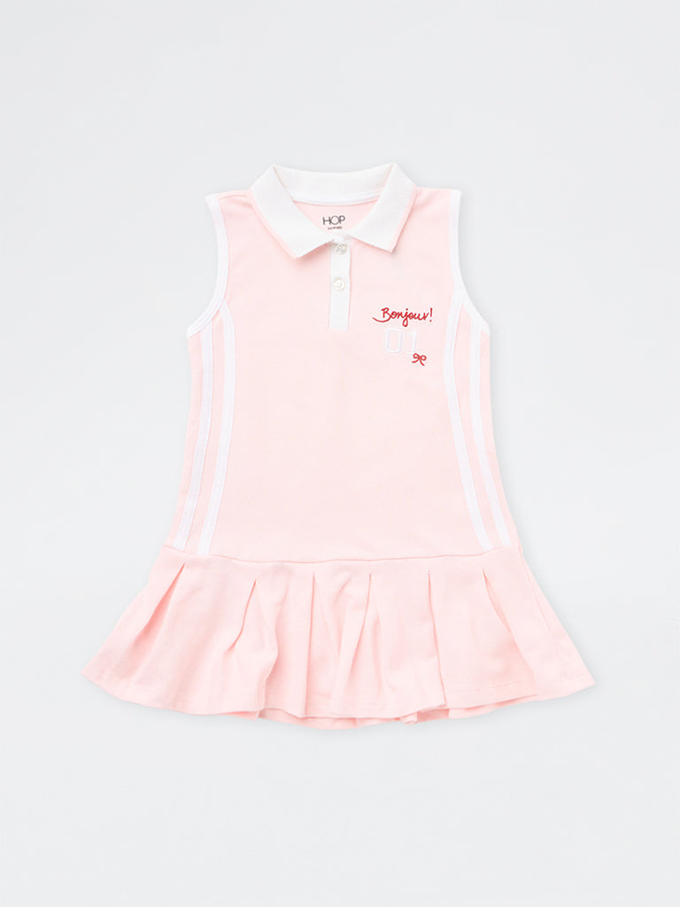 HOP Kids Girls Pink Embroidered Cotton Tennis Dress