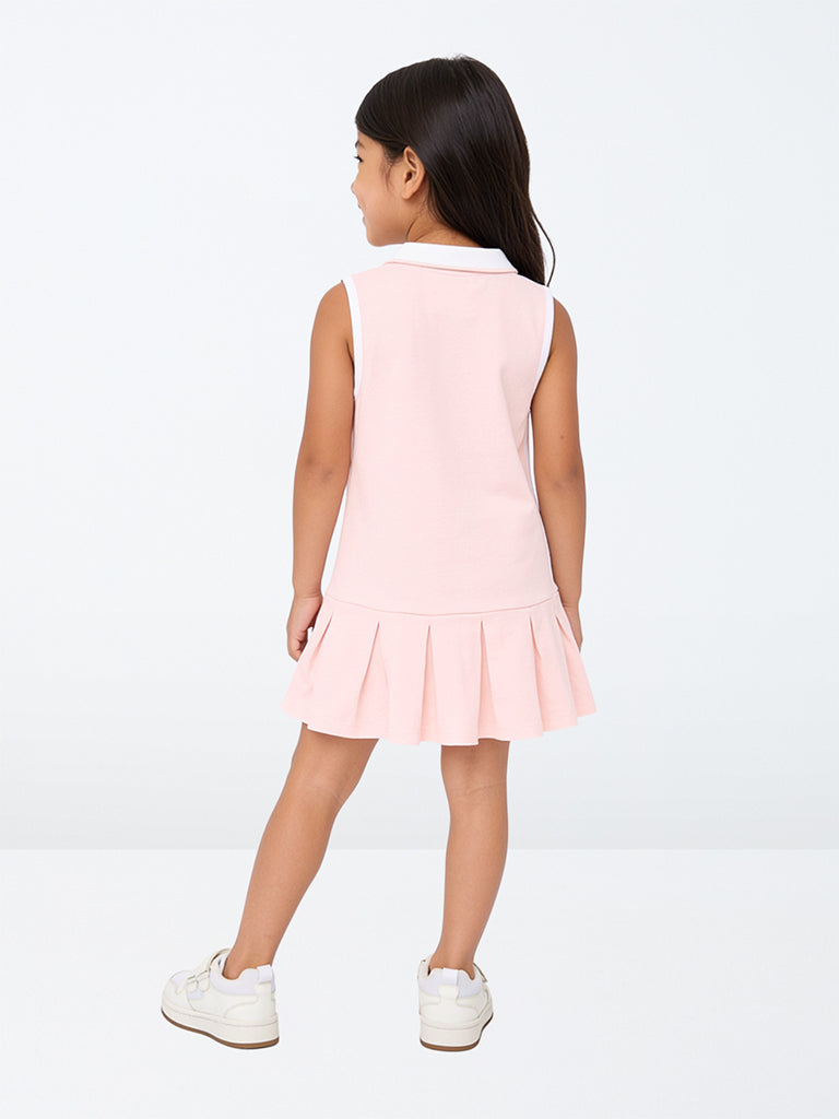 HOP Kids Girls Pink Embroidered Cotton Tennis Dress