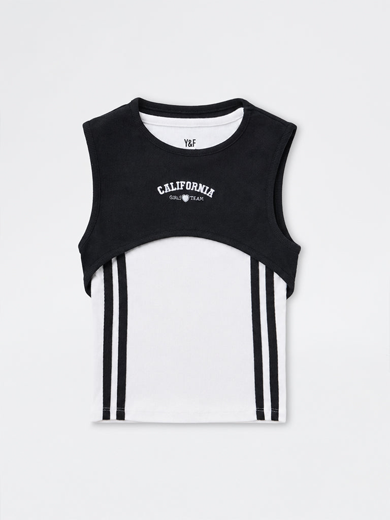 Girls Black & White Layered Cotton T-Shirt