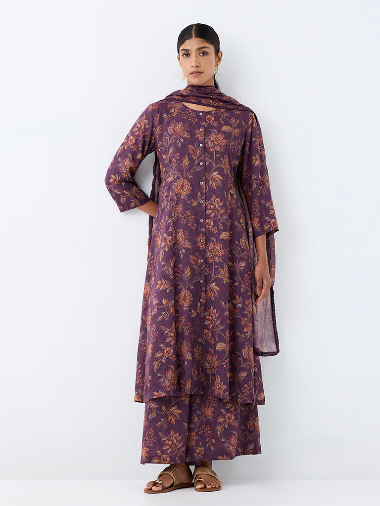 Zuba Purple Floral Printed Pants