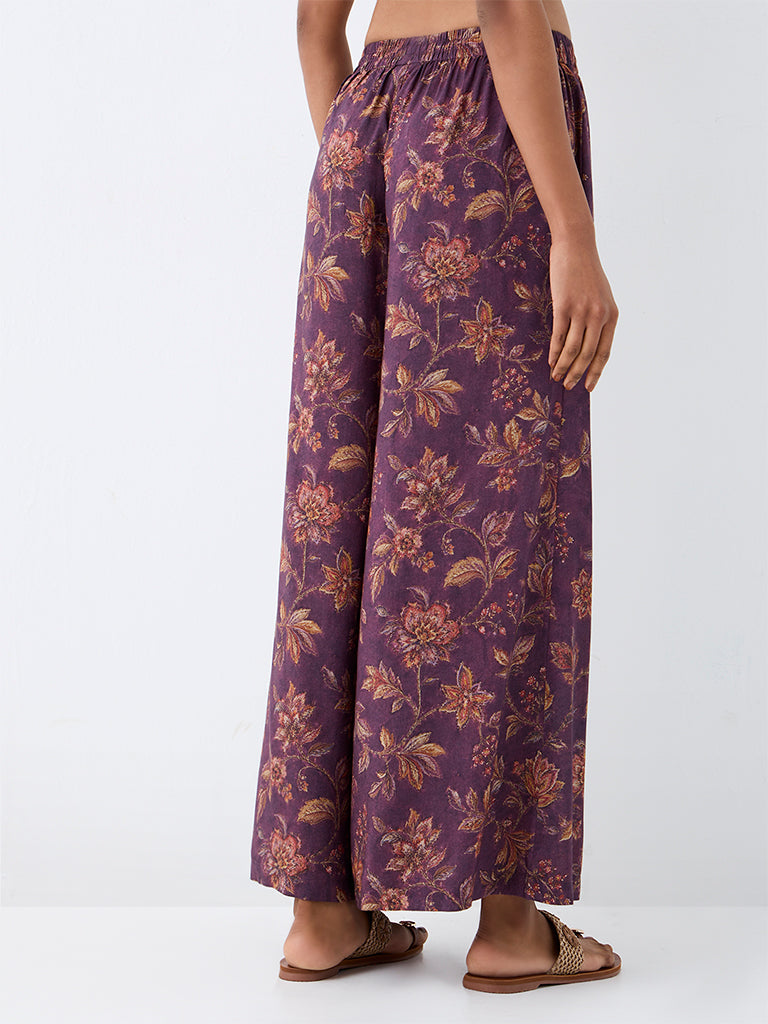 Zuba Purple Floral Printed Pants