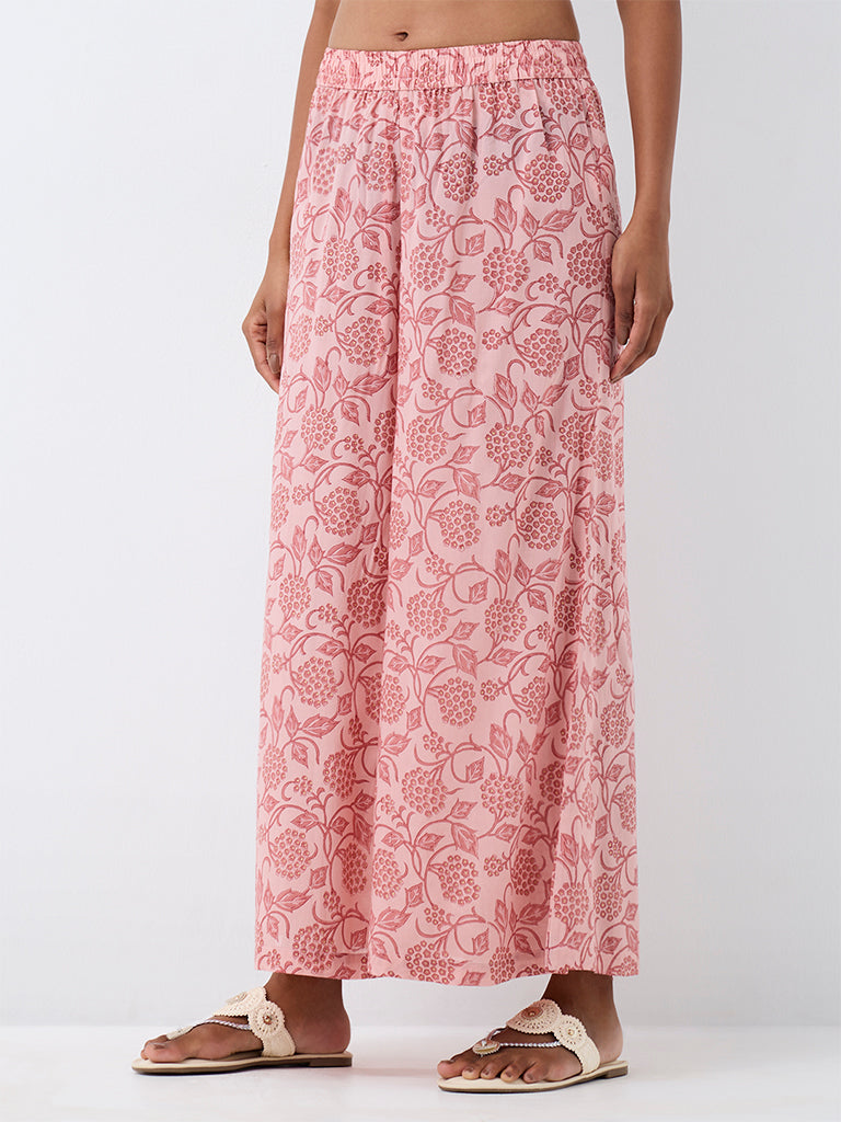 Zuba Light Pink Floral Printed Cotton Pants