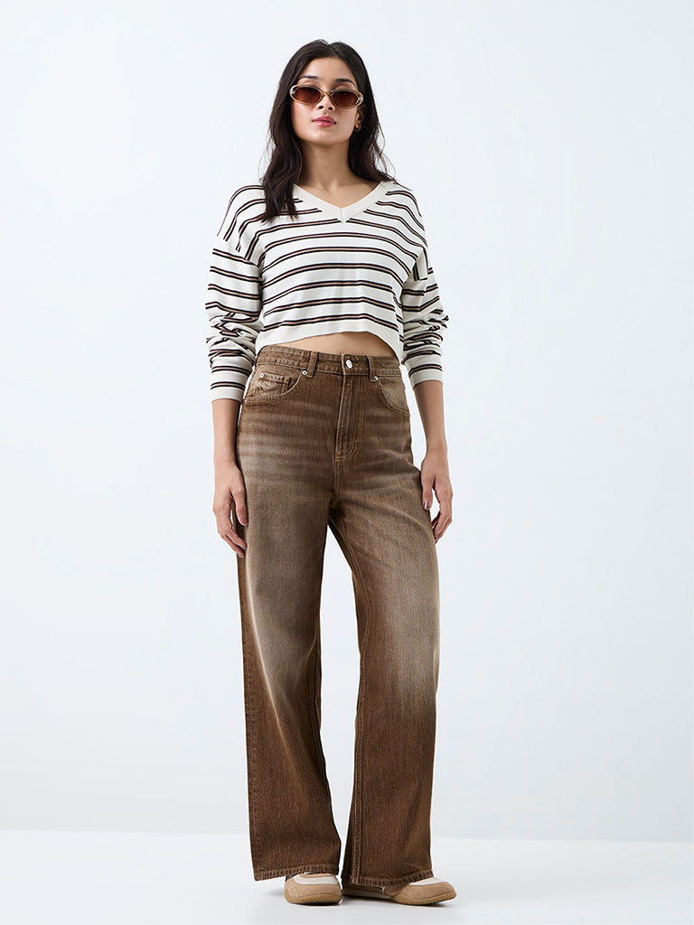 Nuon Brown Wash High-Waist Straight Jeans