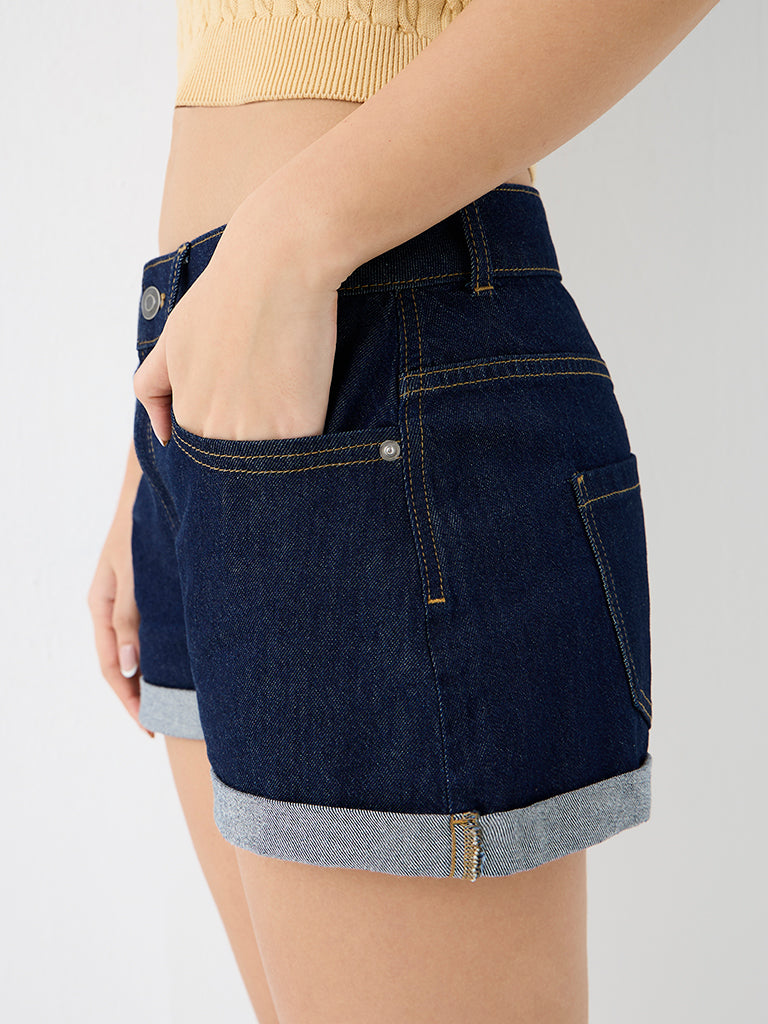 Nuon Dark Blue High-Rise Denim Shorts