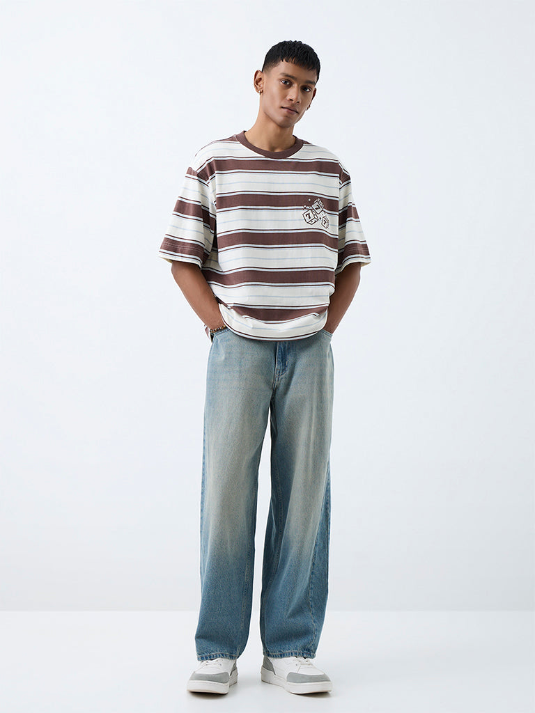 Nuon Blue Washed Barrel-Fit Mid-Rise Jeans