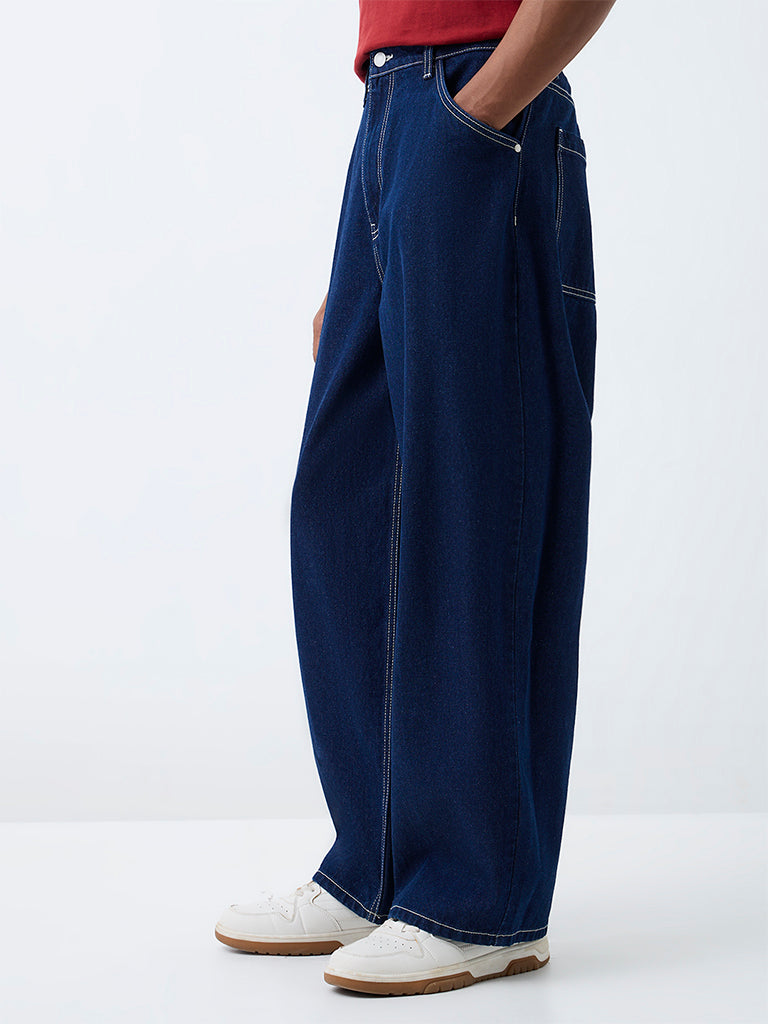 Nuon Dark Indigo Barrel-Fit Mid-Rise Jeans
