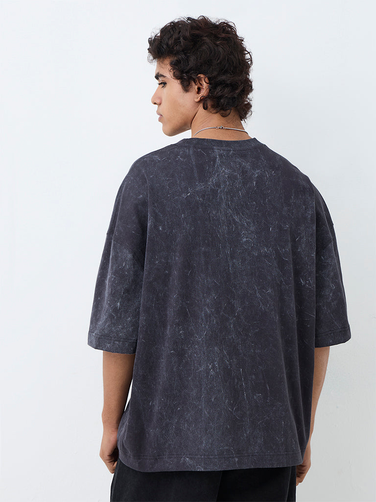 Nuon Charcoal Teddy Embroidered Oversized-Fit Cotton T-Shirt