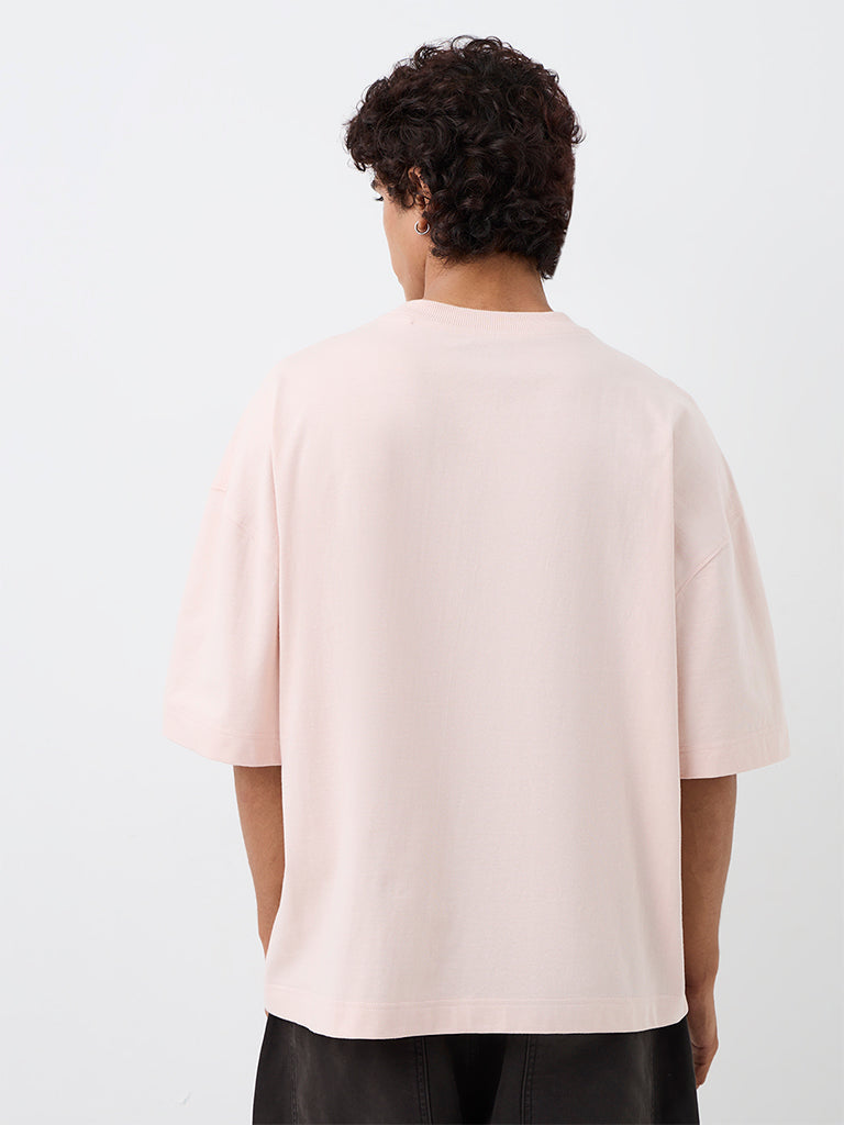 Nuon Light Pink Teddy Embroidered Oversized-Fit Cotton T-Shirt