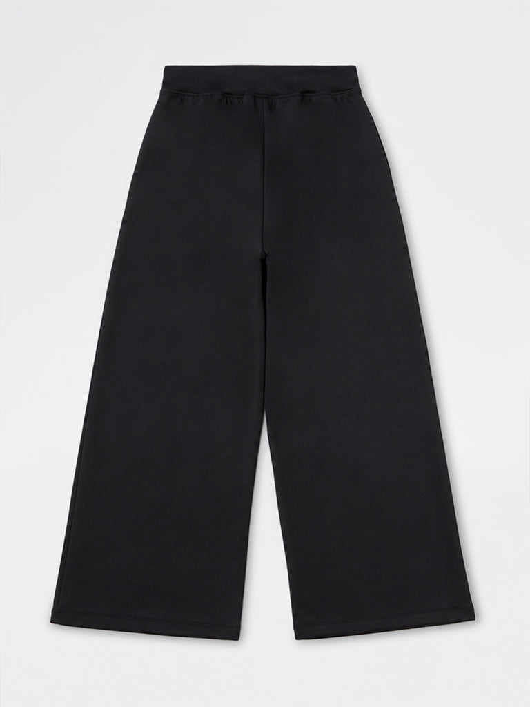 Girls Black Striped High-Rise Track Pants