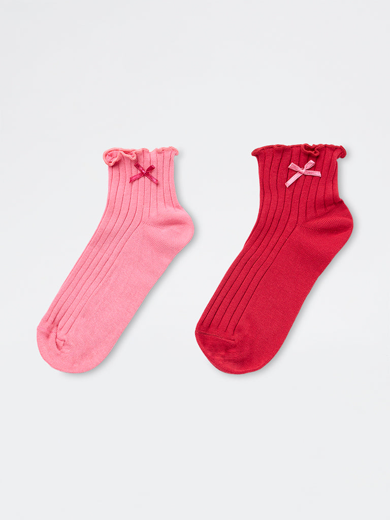 Superstar Red Ribbed-Textured Cotton-Blend Ankle Socks - Pack of 2