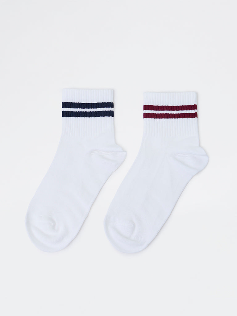 Superstar Brown Striped Cotton-Blend Ankle Socks - Pair of 2
