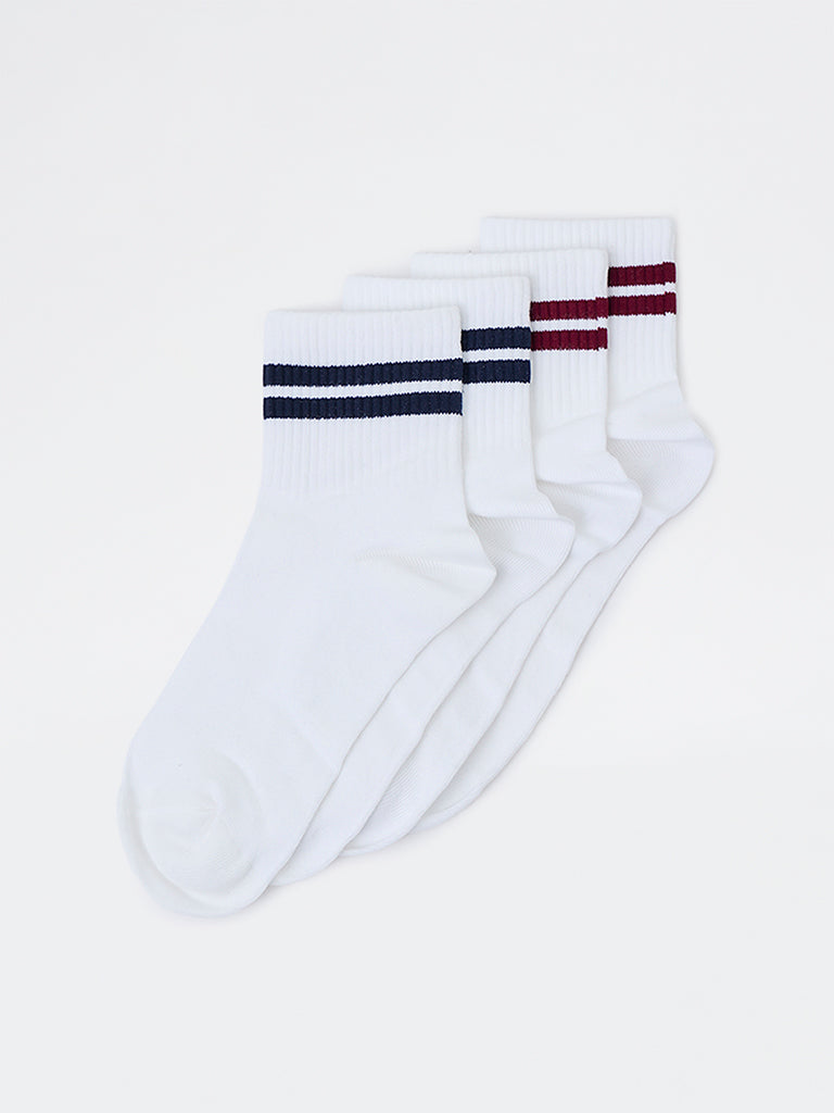 Superstar Brown Striped Cotton-Blend Ankle Socks - Pair of 2