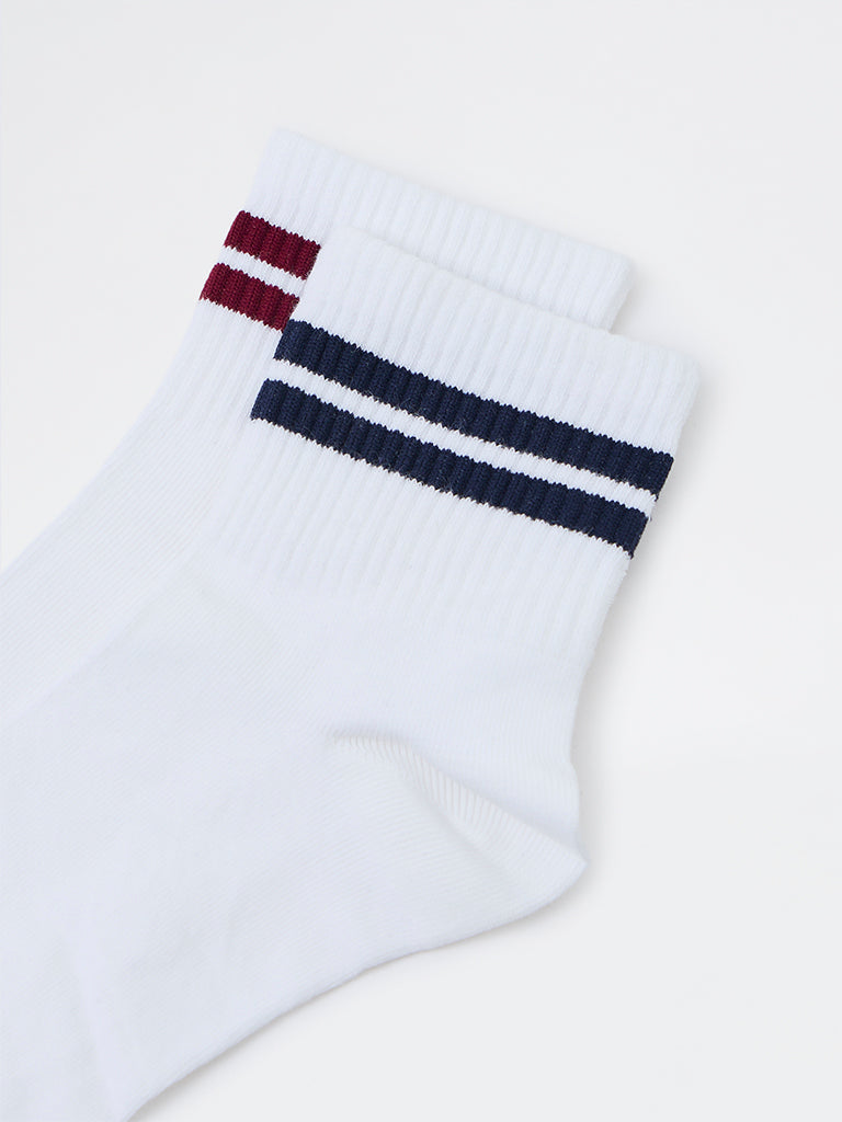 Superstar Brown Striped Cotton-Blend Ankle Socks - Pair of 2