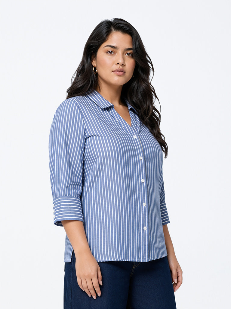 Gia Blue Striped Rhinestone-Detail Shirt