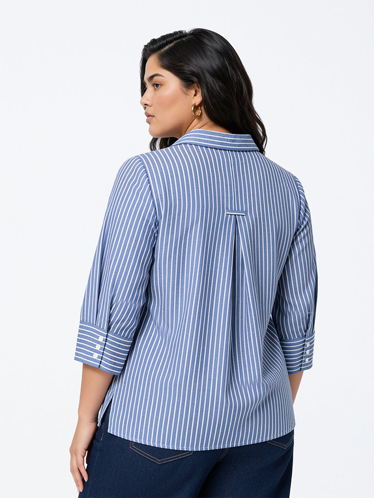 Gia Blue Striped Rhinestone-Detail Shirt