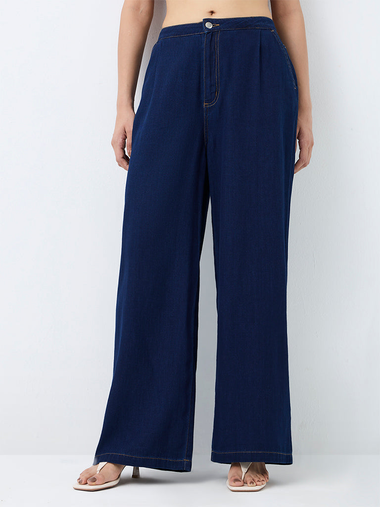 LOV Dark Blue High-Waist Wide-Leg Jeans