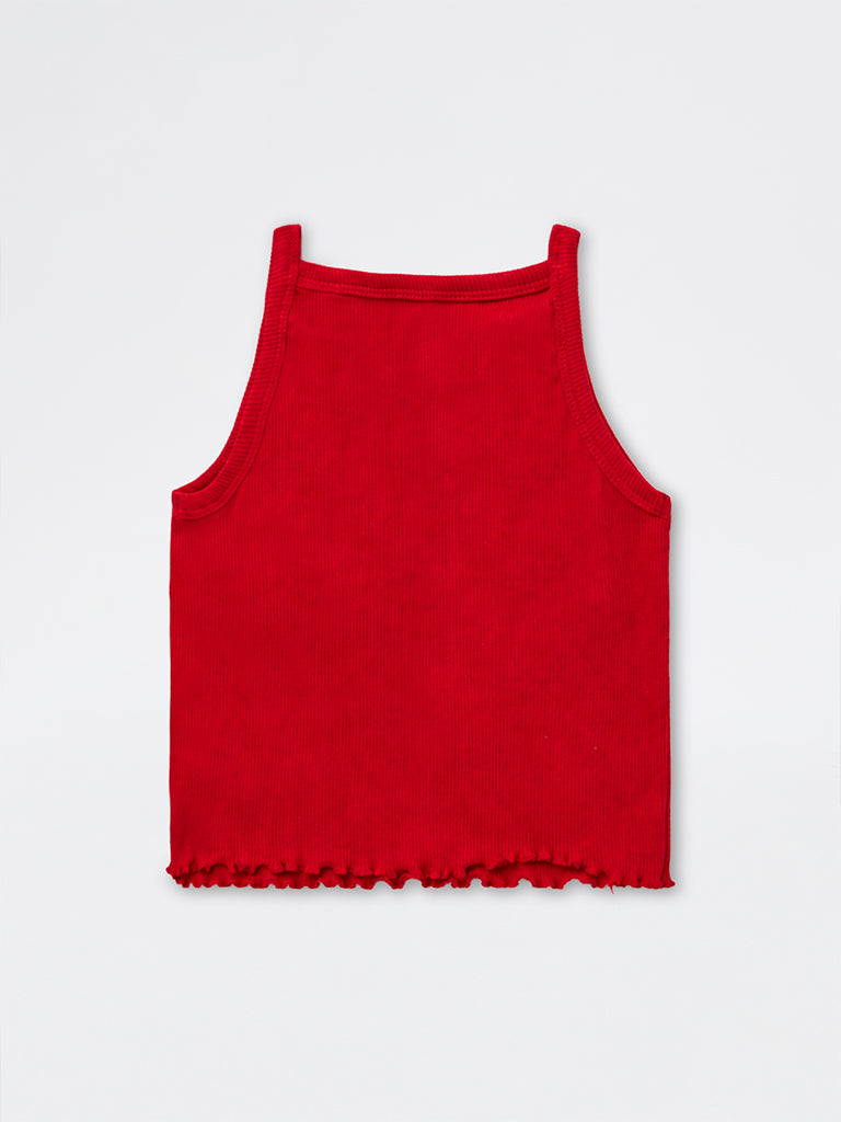 HOP Kids Girls Red Bow Applique Cotton-Blend Top