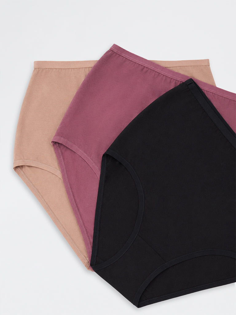 Wunderlove Black Bow Detail Cotton-Blend Full Briefs - Pack of 3