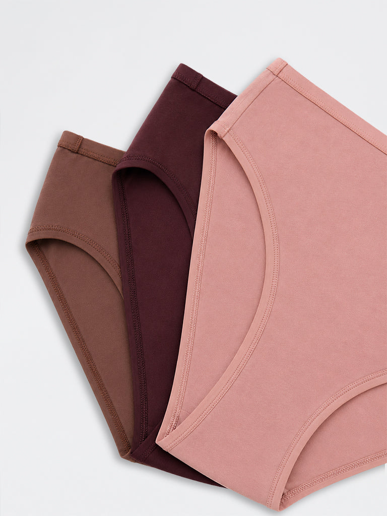 Wunderlove Dark Brown Solid Cotton-Blend Hi-Leg Briefs - Pack of 3