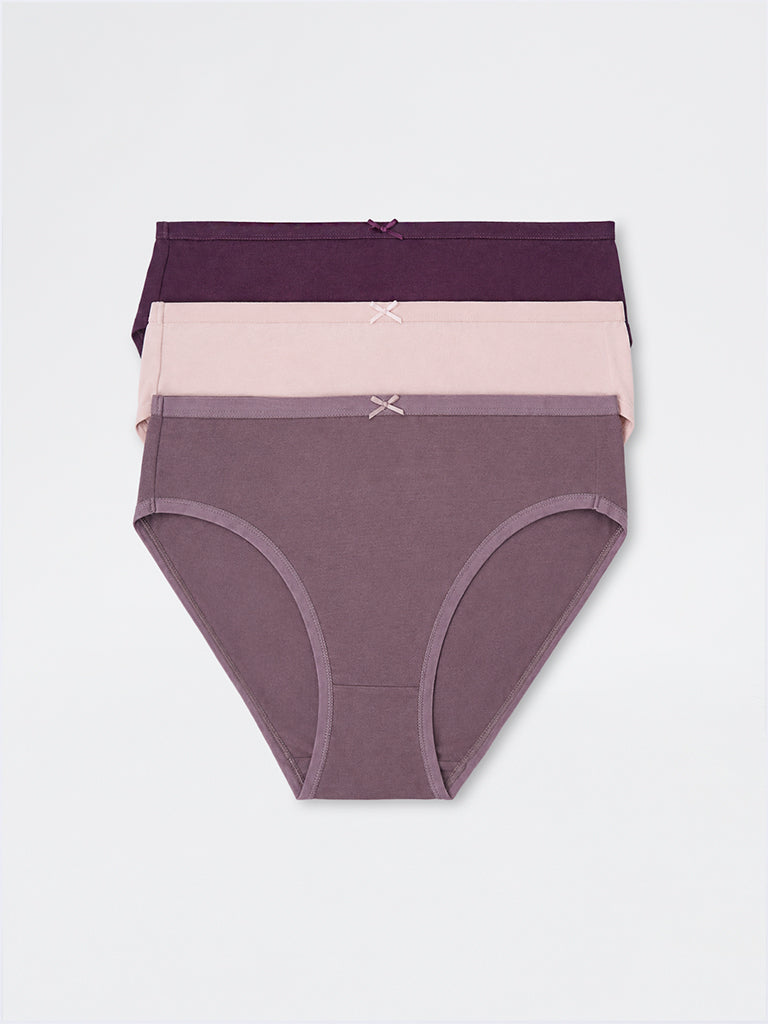 Wunderlove Light Peach Solid Cotton-Blend Hi-Leg Briefs - Pack of 3