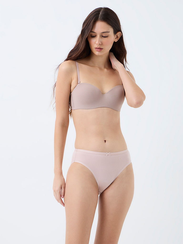Wunderlove Light Peach Solid Cotton-Blend Hi-Leg Briefs - Pack of 3