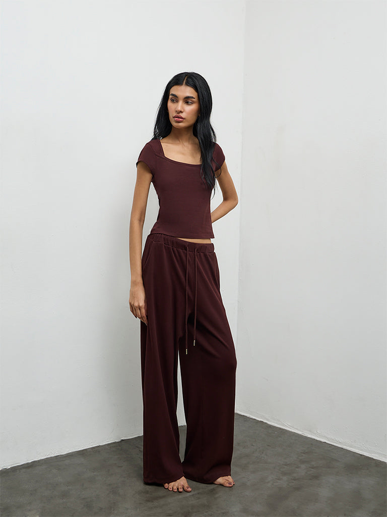 Superstar Dark Brown Solid Cotton-Blend Top