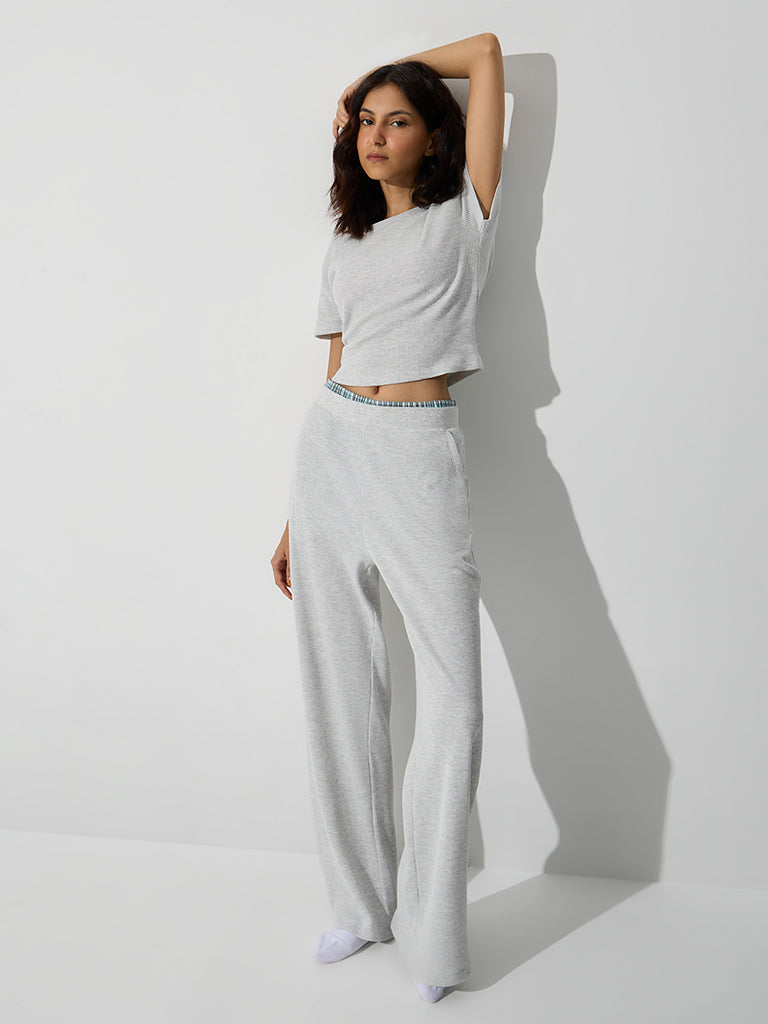 Superstar Grey Waffle-Textured Cotton-Blend Top