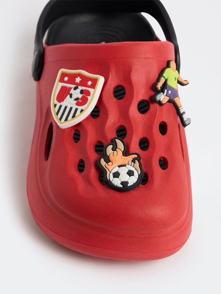 Yellow Red Football-Theme Perforated Clogs