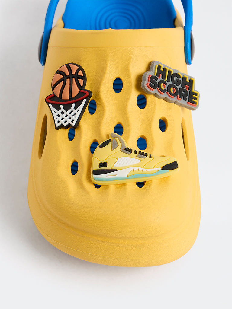 Yellow Yellow Basketball-Theme Perforated Clogs