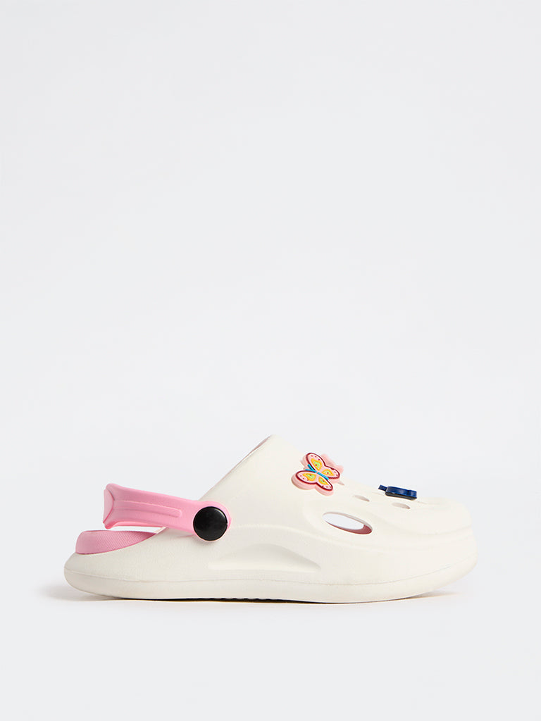 Yellow White Applique-Detail Perforated Clogs