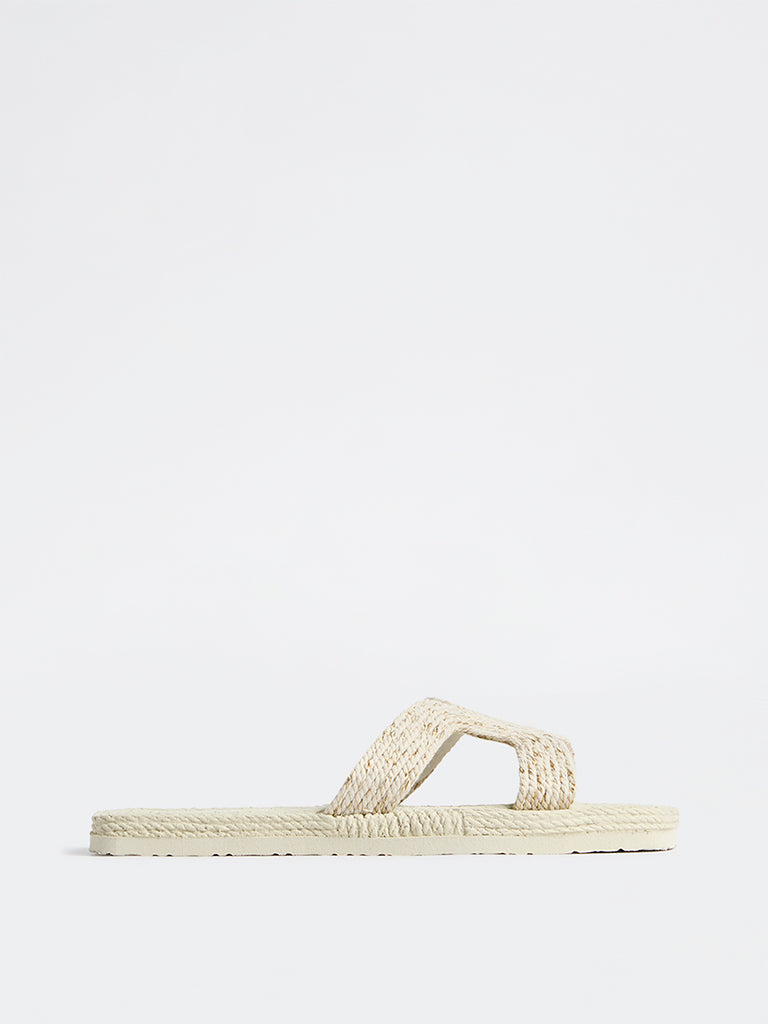 LUNA BLU Ivory Cut-Out Strap Woven Sandals