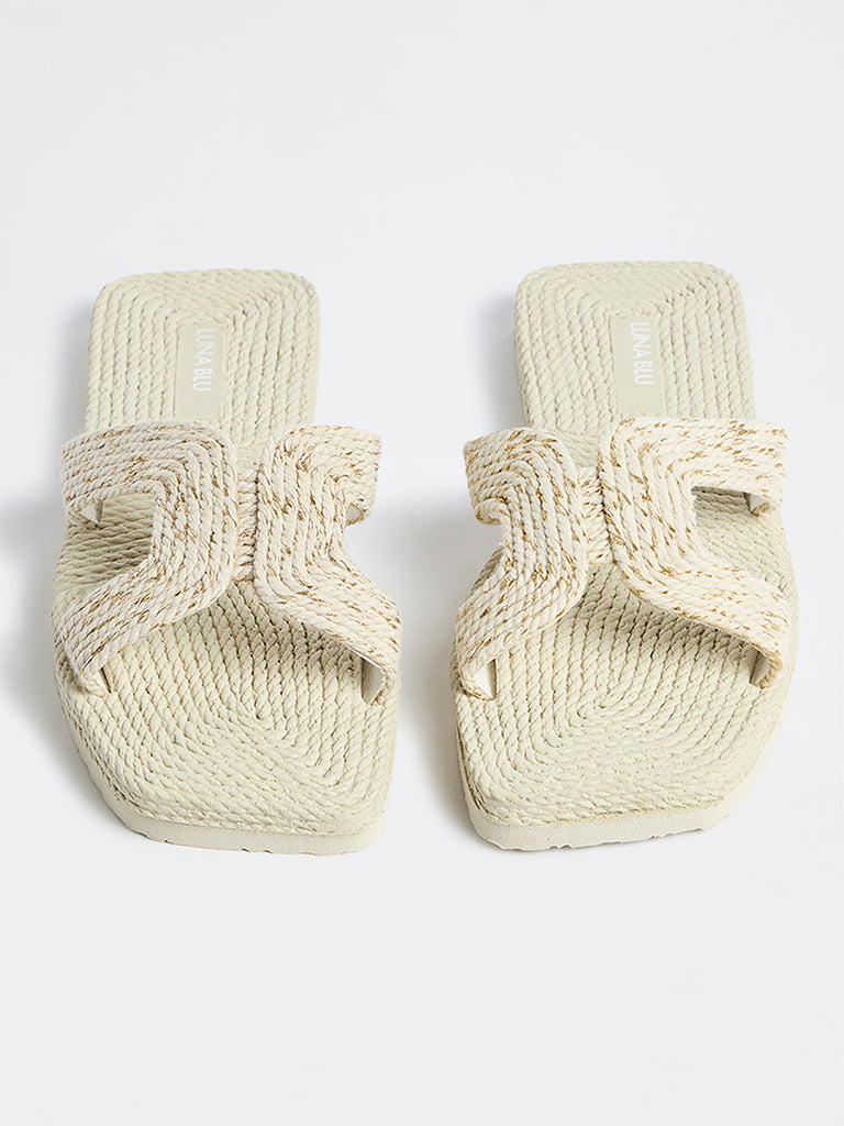 LUNA BLU Ivory Cut-Out Strap Woven Sandals