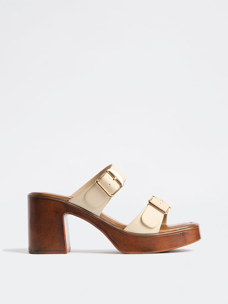 LUNA BLU Cream Dual-Strap Heel Sandals