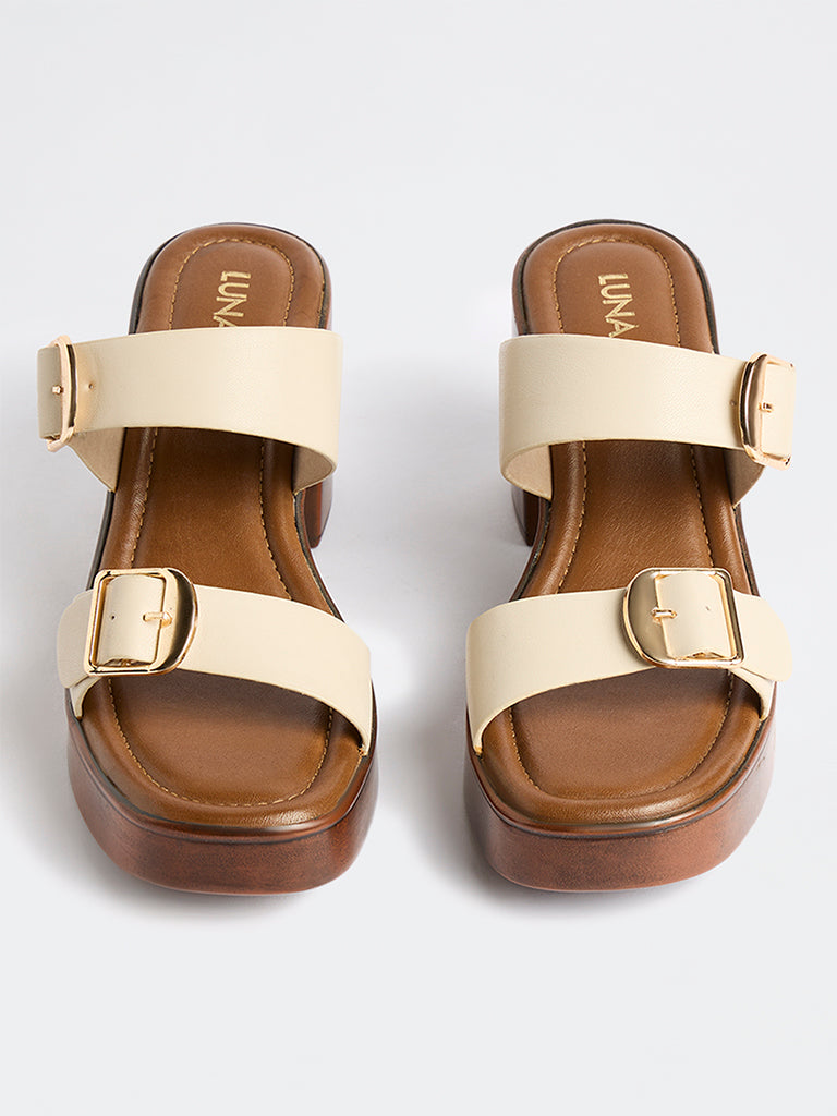 LUNA BLU Cream Dual-Strap Heel Sandals