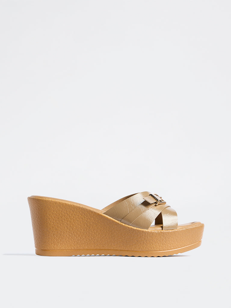 LUNA BLU Beige Criss-Cross Strap Wedge Heel Sandals