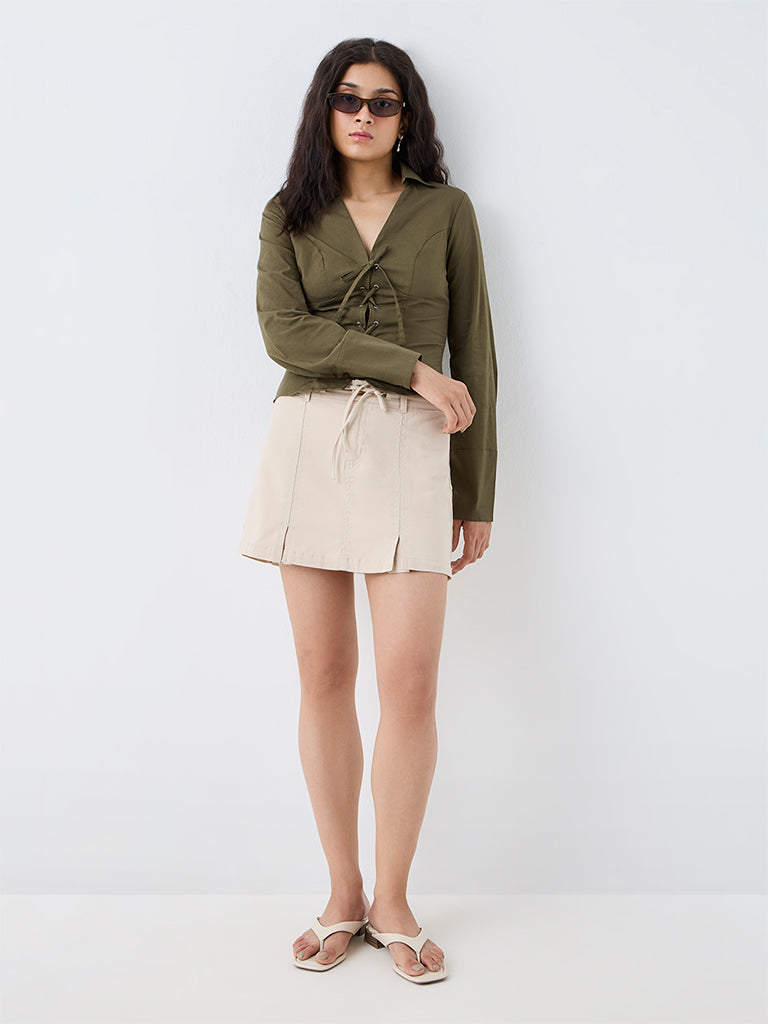 Nuon Beige High-Rise Denim Skirt