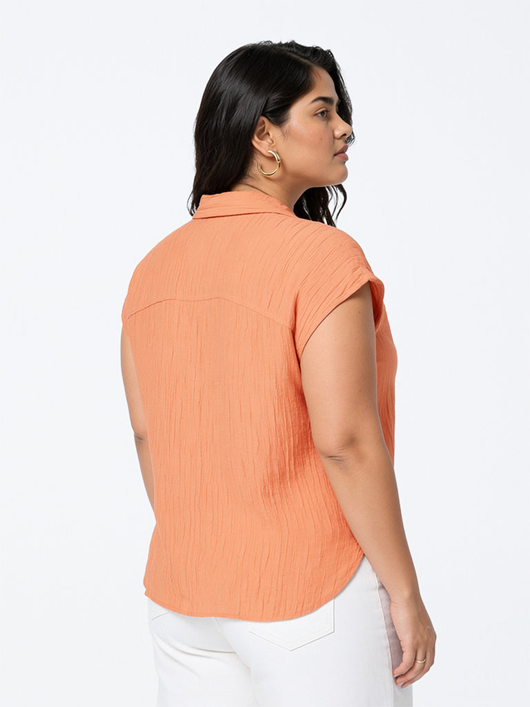 Gia Peach Crinkle-Textured Blouse
