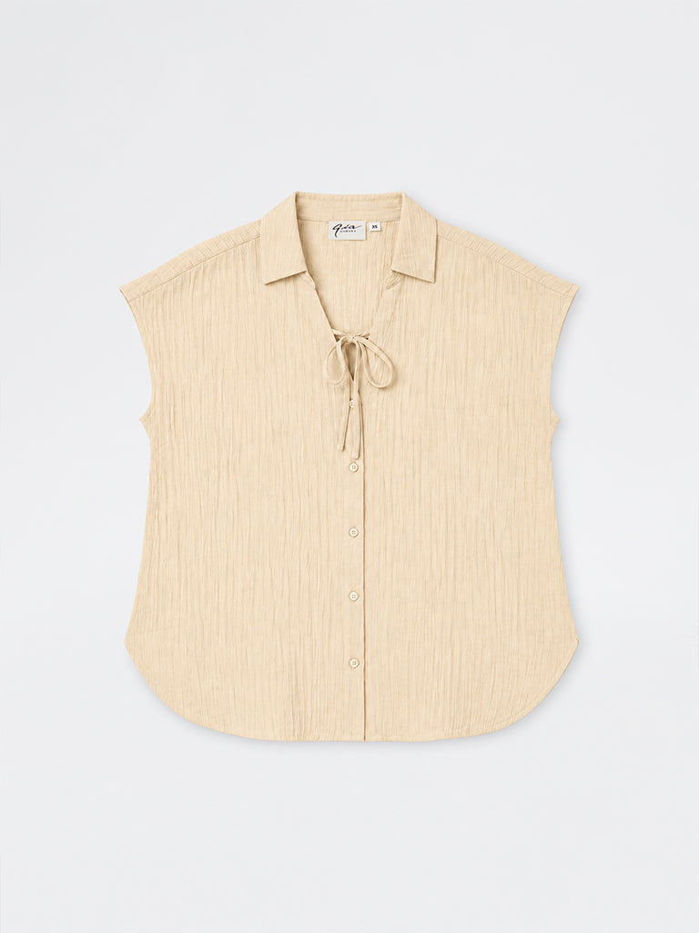 Gia Light Beige Crinkle-Textured Blouse