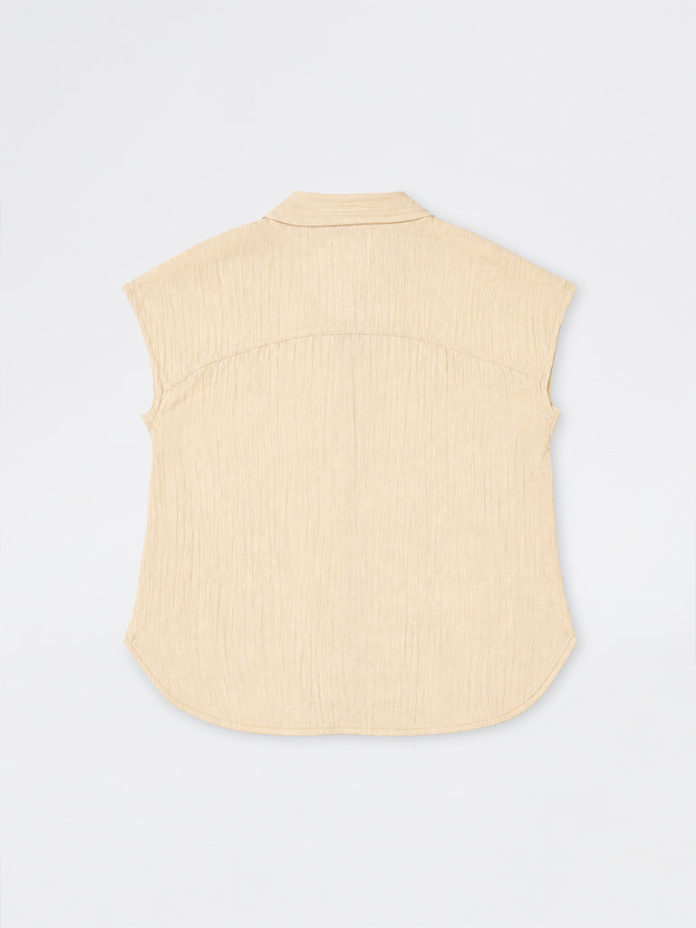 Gia Light Beige Crinkle-Textured Blouse