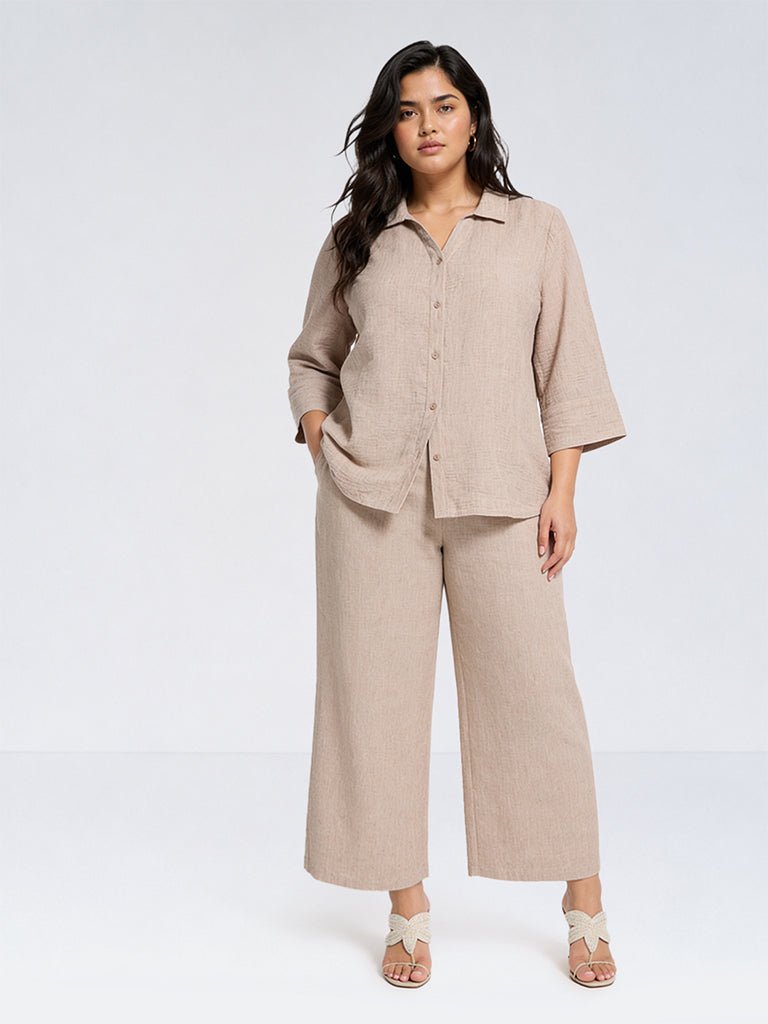Gia Beige Melange High-Rise Trousers