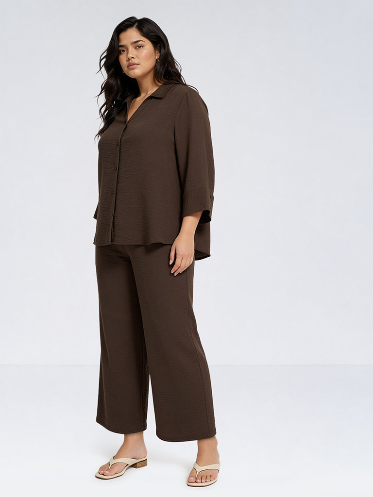 Gia Dark Brown Solid High-Rise Trousers