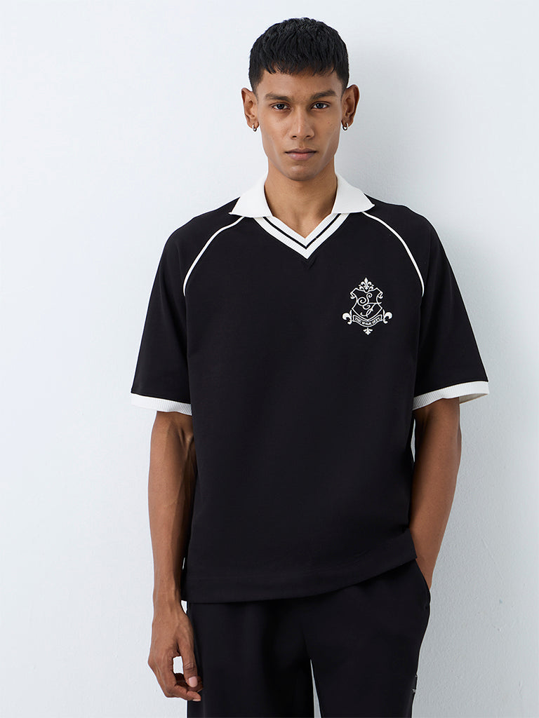 Nuoflexx Black Logo Detailed Relaxed-Fit Cotton-Blend T-Shirt