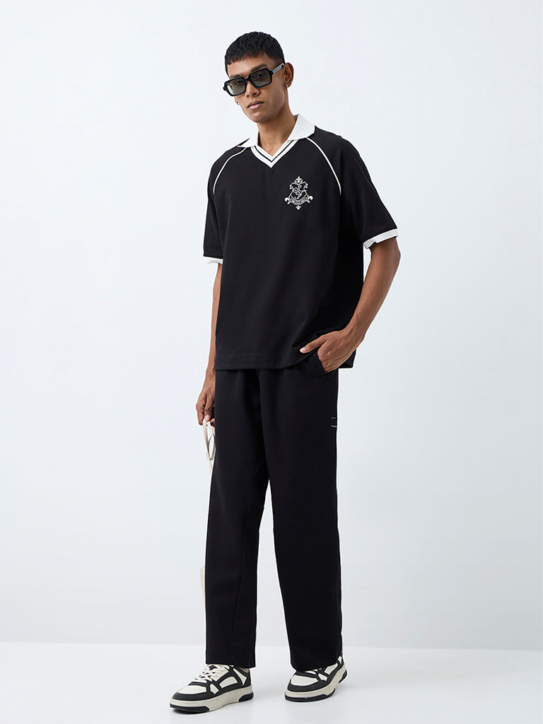 Nuoflexx Black Logo Detailed Relaxed-Fit Cotton-Blend T-Shirt